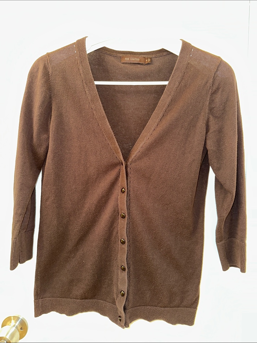 The Limited Women's Brown Button-Front V-Neck 3/4 Sleeve Cardigan size M